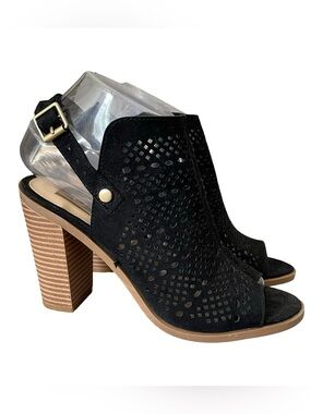 Target Black Perforated Peep-Toe Block Heel Slingbacks Size 6.5